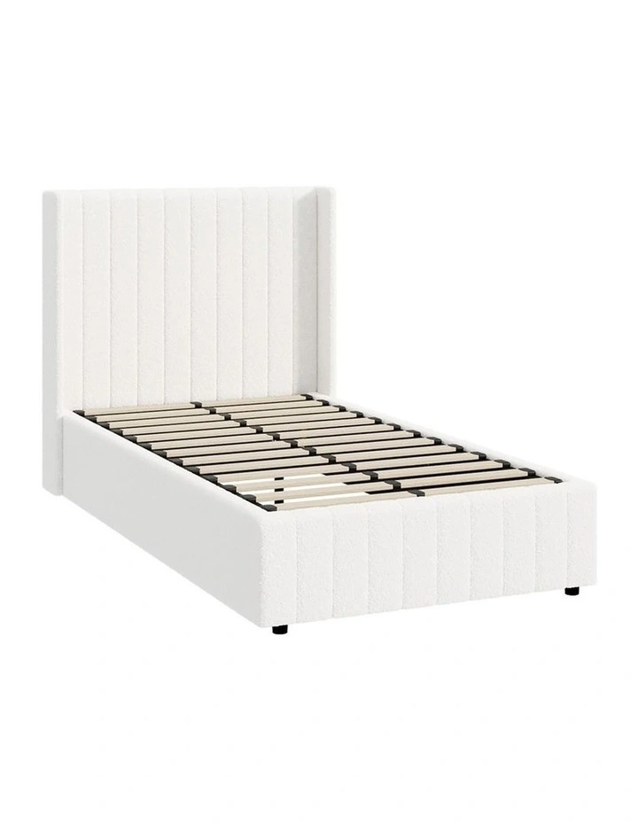 Oikiture Bed Frame Gas Lift Base King Single Boucle Fabric image 1