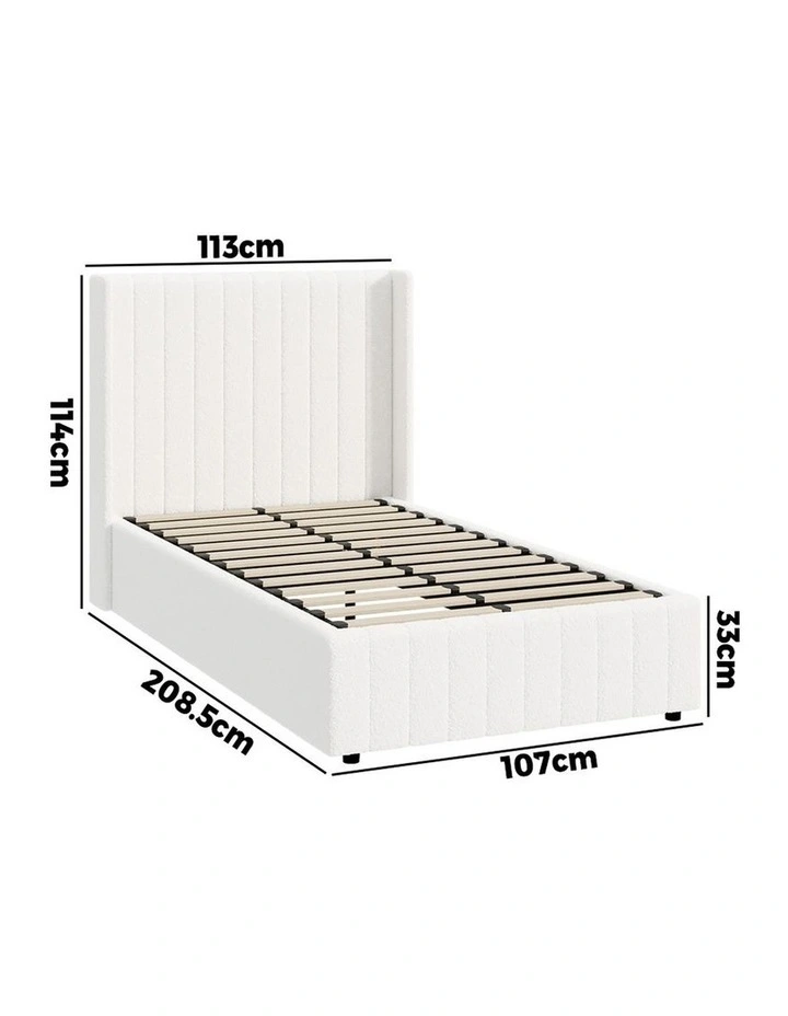 Oikiture Bed Frame Gas Lift Base King Single Boucle Fabric image 3