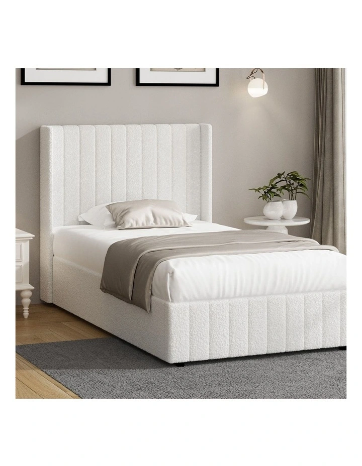 Oikiture Bed Frame Gas Lift Base King Single Boucle Fabric image 4