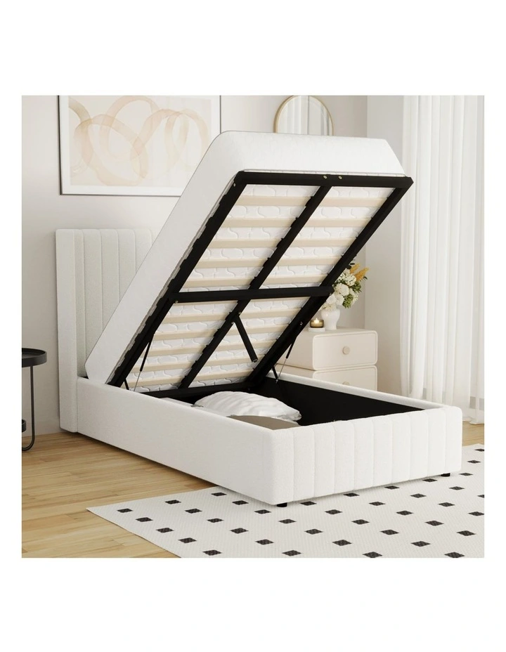 Oikiture Bed Frame Gas Lift Base King Single Boucle Fabric image 5