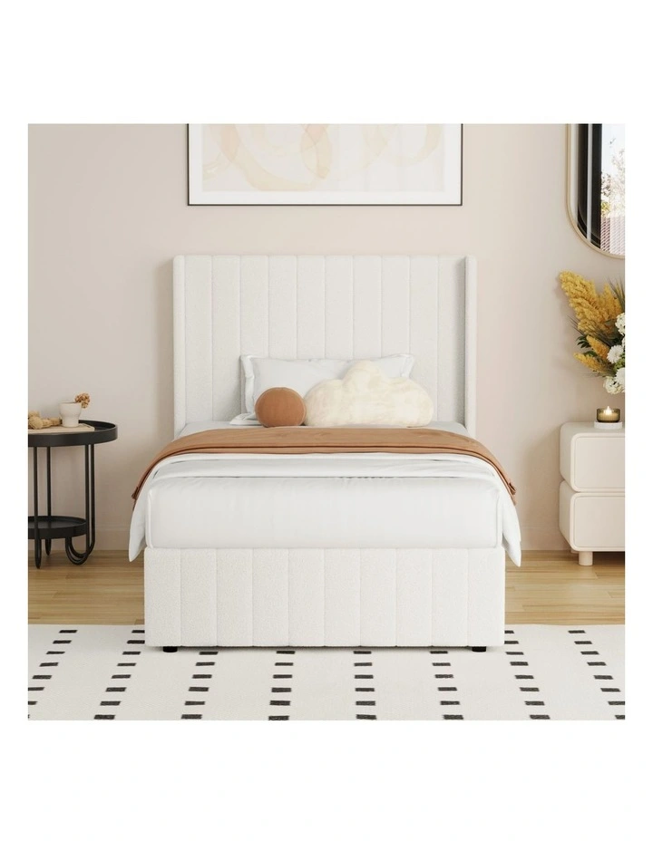 Oikiture Bed Frame Gas Lift Base King Single Boucle Fabric image 6