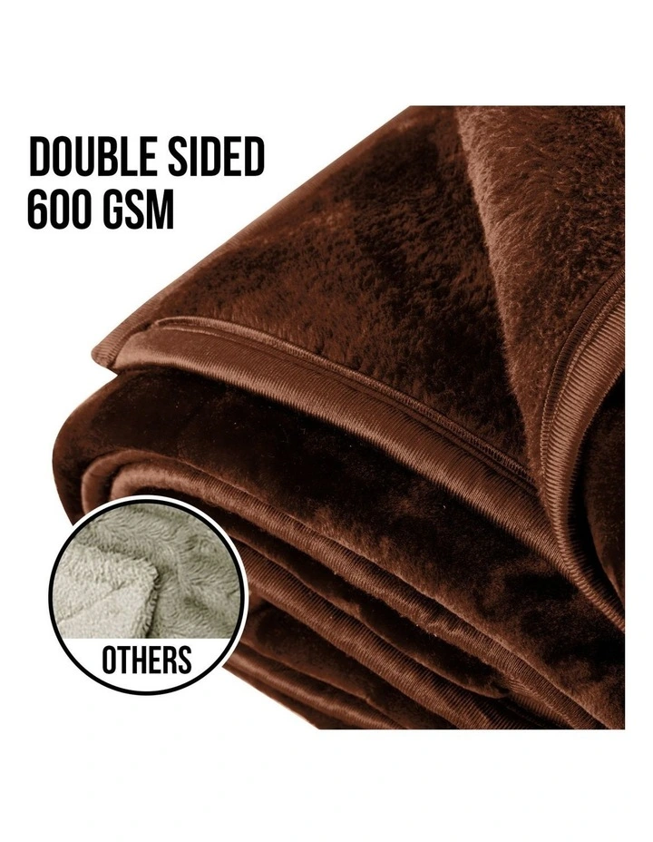 600-GSM Mink Blanket Queen Size Double-Sided Soft Plush Bed Faux Throw Rug Wine Chocolate image 2