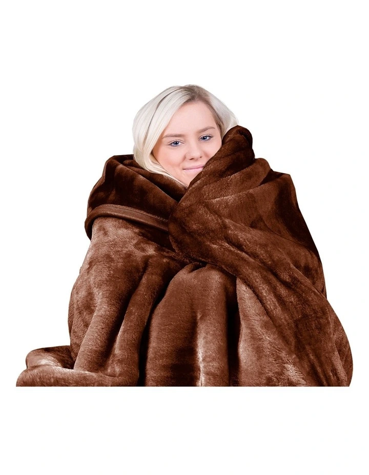 600-GSM Mink Blanket Queen Size Double-Sided Soft Plush Bed Faux Throw Rug Wine Chocolate image 4