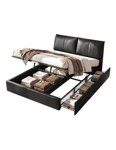 Artiss King Bed Frame Gas Lift Storage 3 Drawers Adjustable Headboard Platform Bed Black