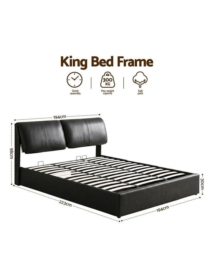 Artiss King Bed Frame Gas Lift Storage 3 Drawers Adjustable Headboard Platform Bed Black image 2