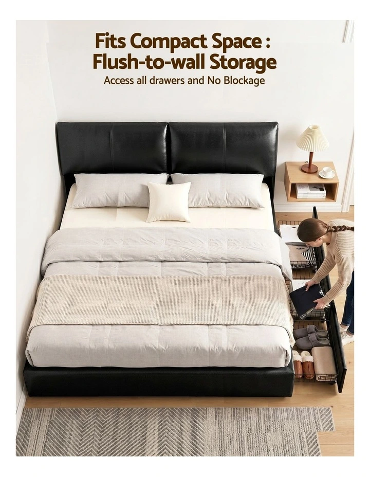 Artiss King Bed Frame Gas Lift Storage 3 Drawers Adjustable Headboard Platform Bed Black image 5