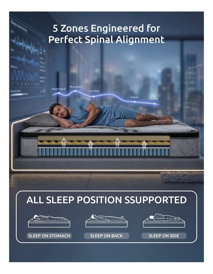 Levitex Queen 34cm 5-Zone Pocket Spring Mattress, Latex Memory Foam Lumbar Shoulder Support image 6