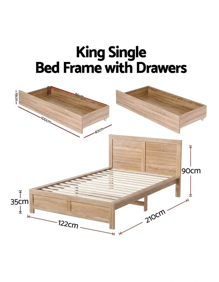 Artiss King Single Size Bed Frame with 2 Drawers Bedroom Furniture image 2