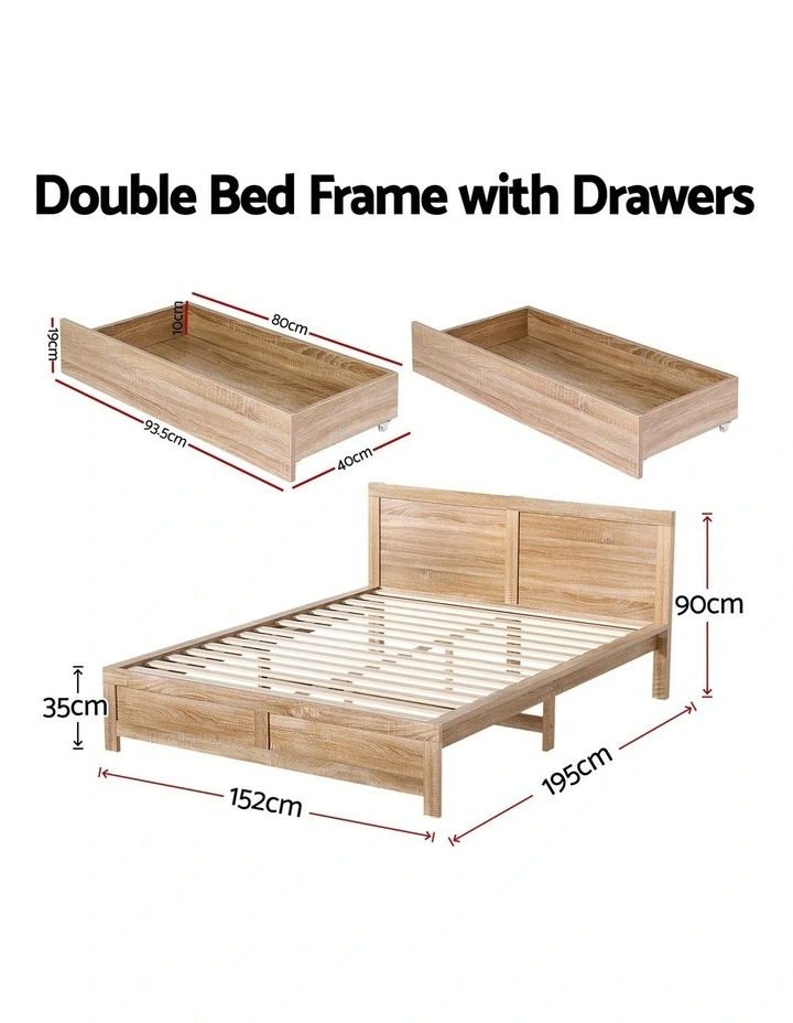 Artiss Double Bed Frame with 2 Drawers Bedroom Furniture image 2