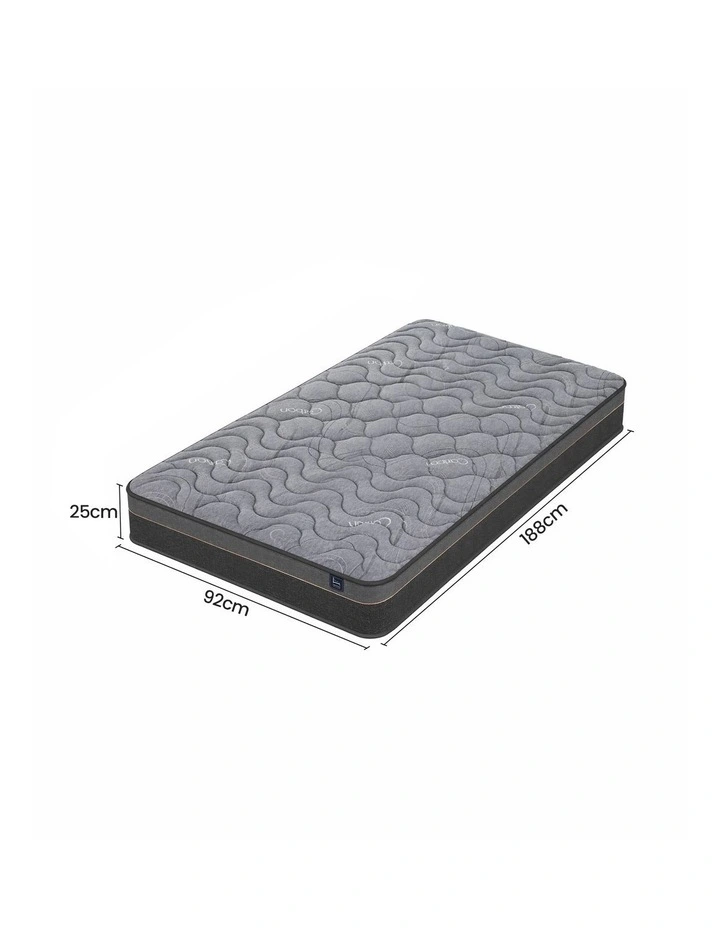 Levitex Single 25cm Pocket Spring Mattress, Egg Crate Foam & Bamboo Charcoal Fabric image 3