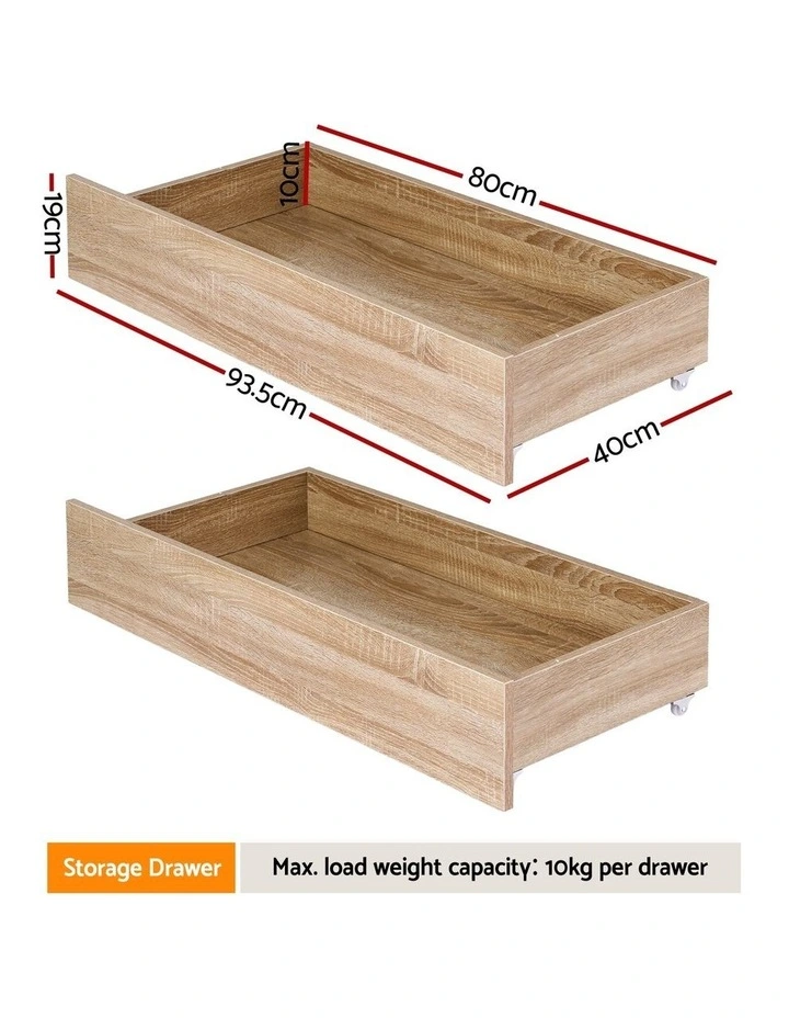 Under Bed Storage with Wheels Rolling Wooden Drawers Single & Double 2pcs image 2
