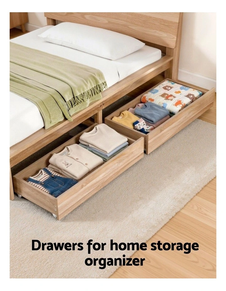 Under Bed Storage with Wheels Rolling Wooden Drawers Single & Double 2pcs image 4