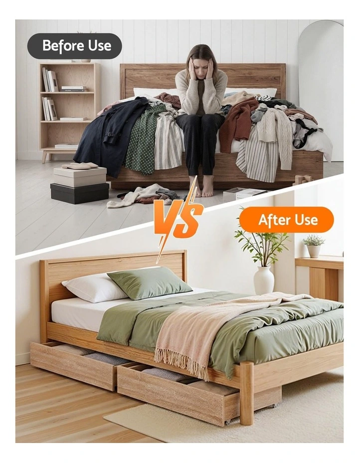 Under Bed Storage with Wheels Rolling Wooden Drawers Single & Double 2pcs image 5