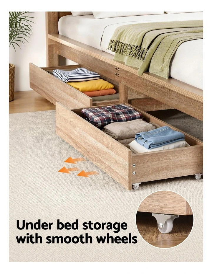 Under Bed Storage with Wheels Rolling Wooden Drawers Single & Double 2pcs image 7