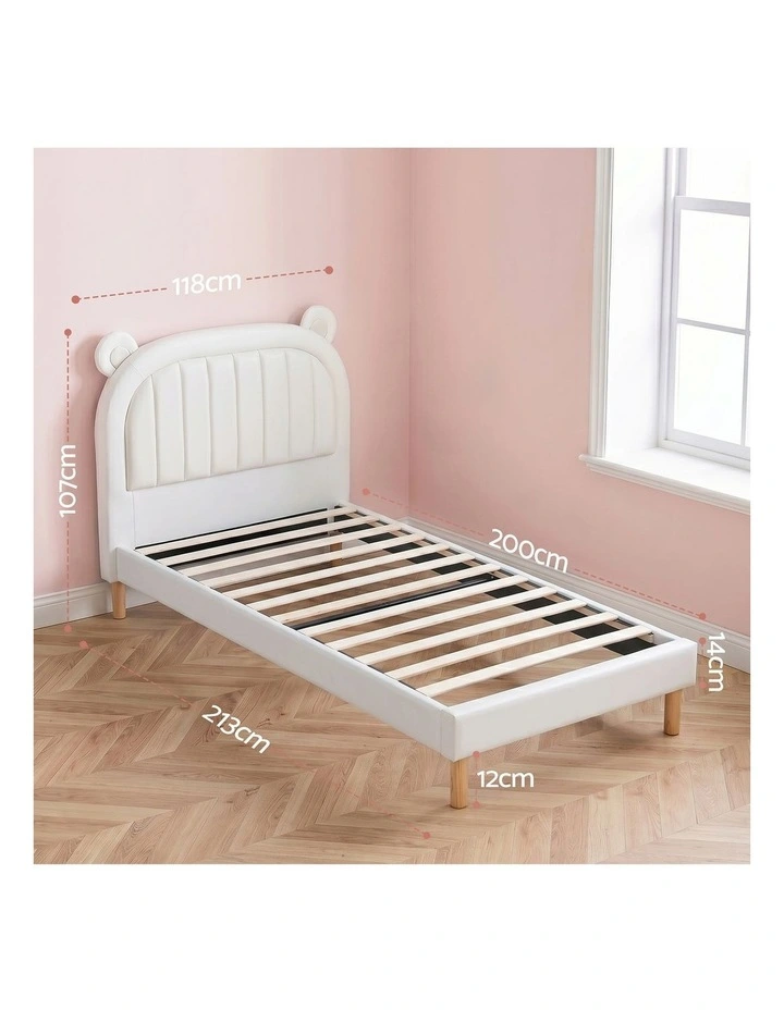 Artiss Kids King Single Bed Frame Bear Ears Headboard Upholstered Leather Platform Bed for Child image 2