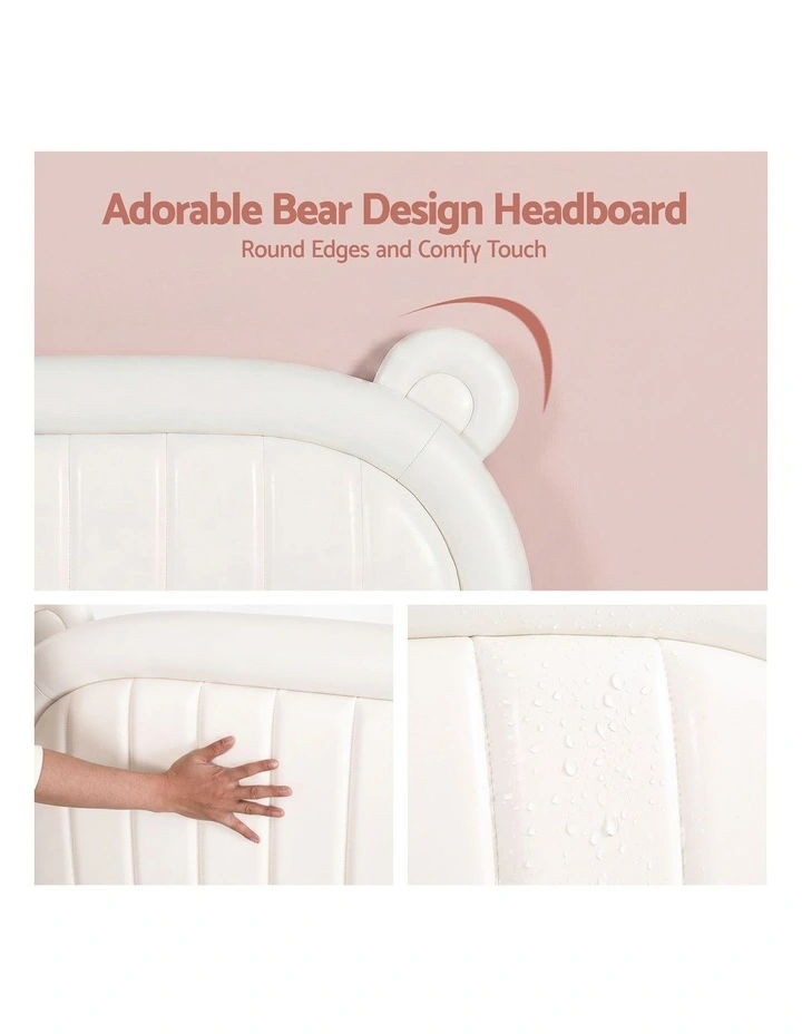 Artiss Kids King Single Bed Frame Bear Ears Headboard Upholstered Leather Platform Bed for Child image 4
