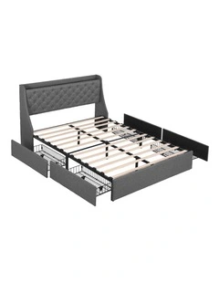 Artiss Double Bed Frame with Storage Drawers Charging Station Tufted Wingback Charcoal Grey