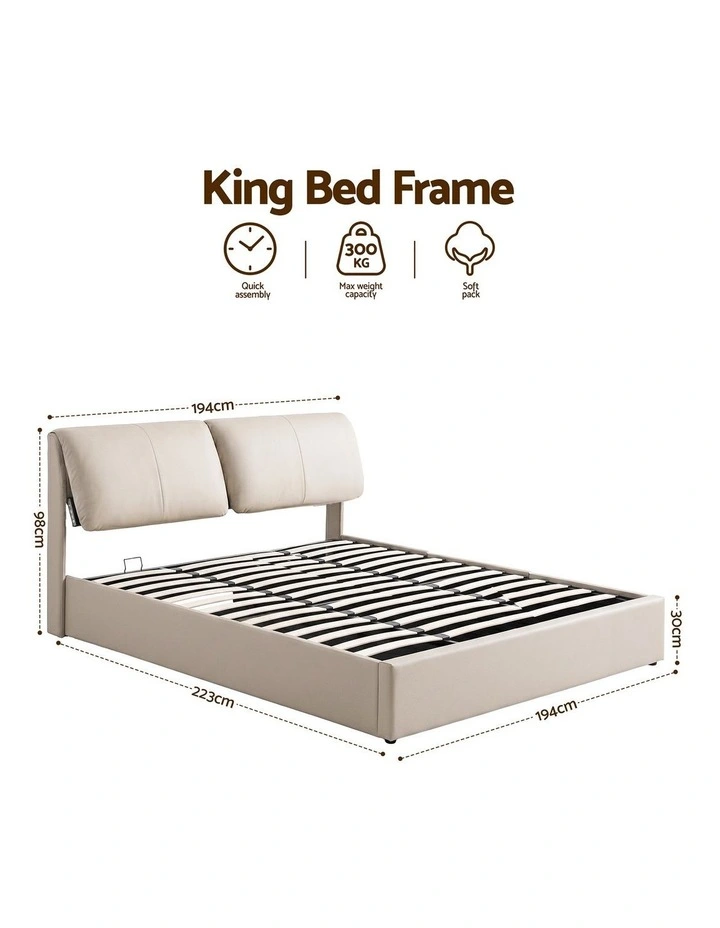 Artiss King Bed Frame Gas Lift Storage 3 Drawers Adjustable Headboard Platform Base image 2