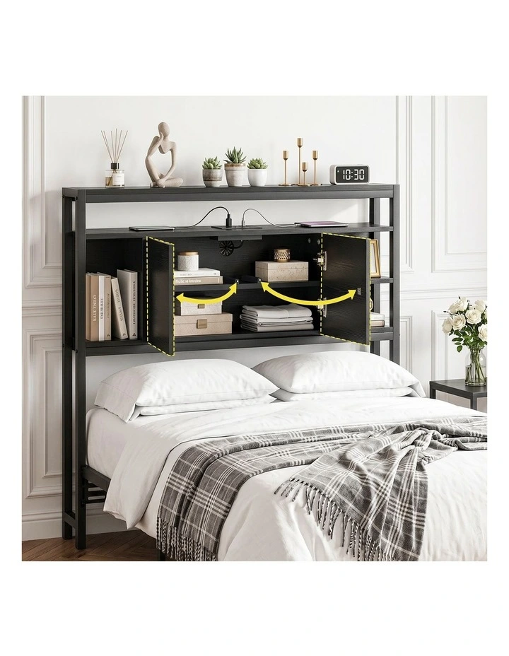 Artiss Bed Headboard King Single Storage Bedhead Charging Station Black image 4