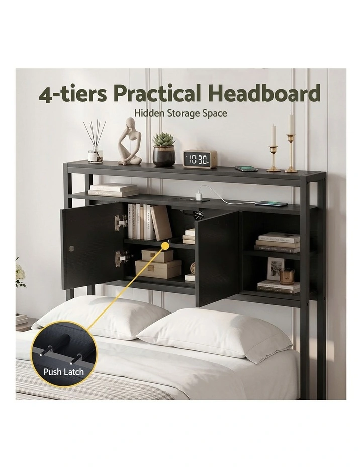 Artiss Bed Headboard King Single Storage Bedhead Charging Station Black image 6