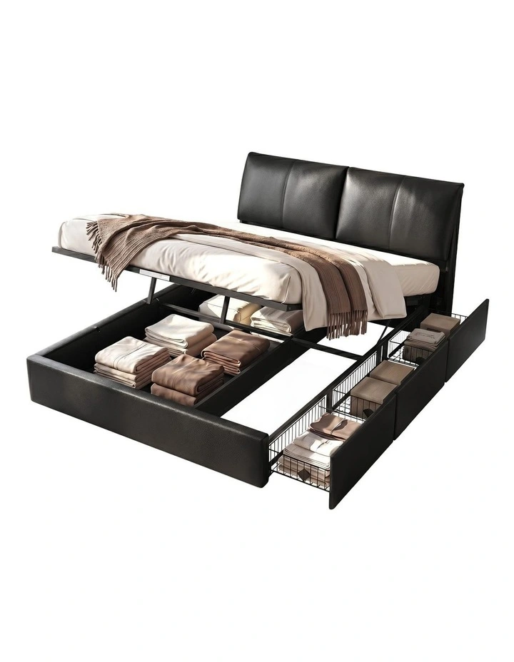 Artiss Queen Bed Frame Gas Lift Storage 3 Drawers Adjustable Headboard Platform Bed Black image 1