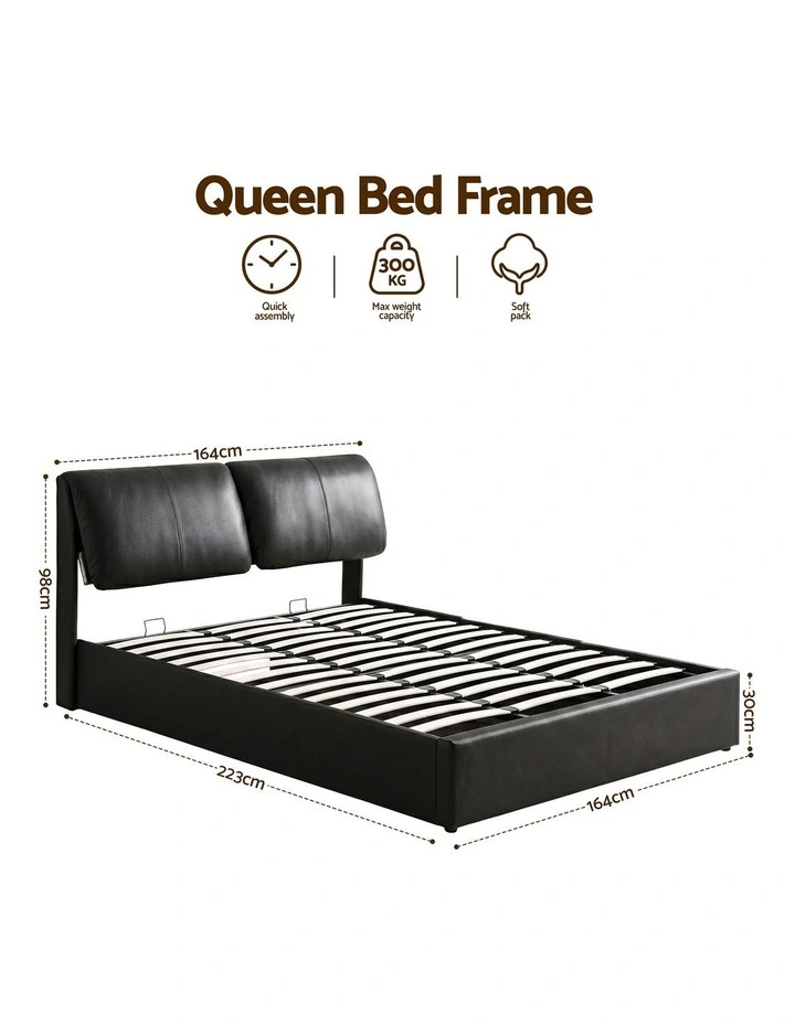 Artiss Queen Bed Frame Gas Lift Storage 3 Drawers Adjustable Headboard Platform Bed Black image 2