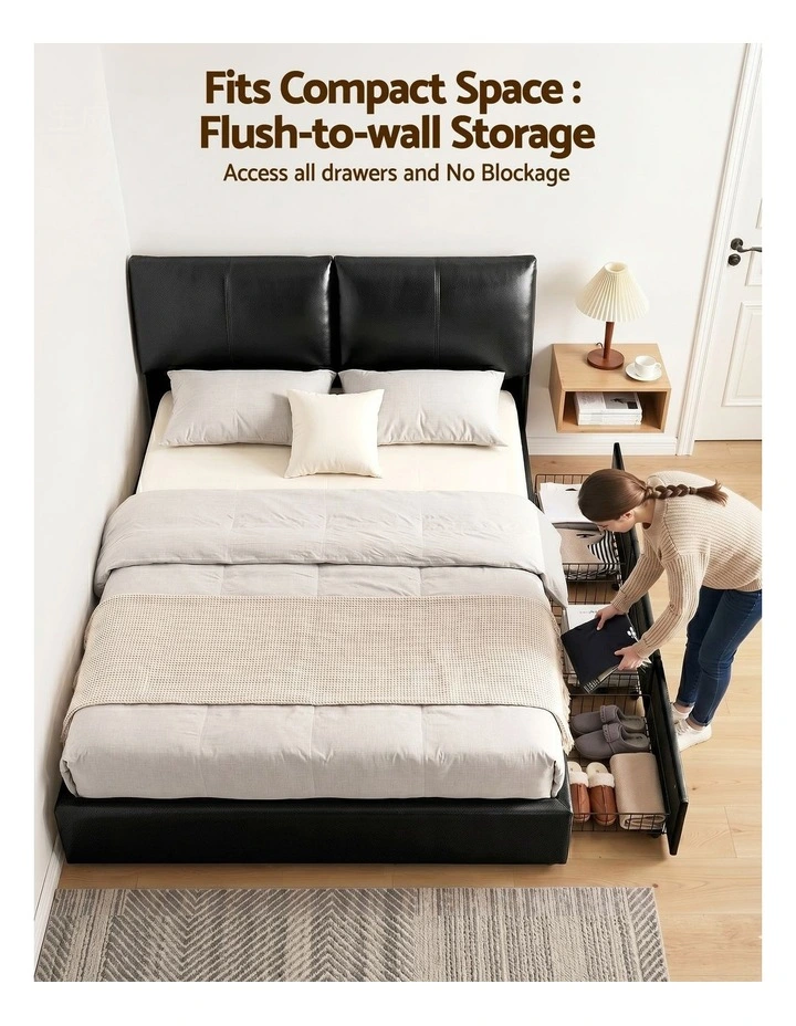 Artiss Queen Bed Frame Gas Lift Storage 3 Drawers Adjustable Headboard Platform Bed Black image 5