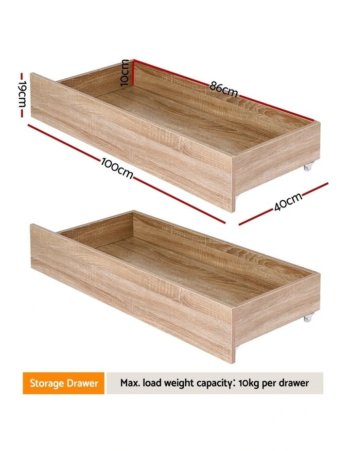 Under Bed Storage with Wheels Rolling Wooden Drawers King Single & Queen 2pcs image 2