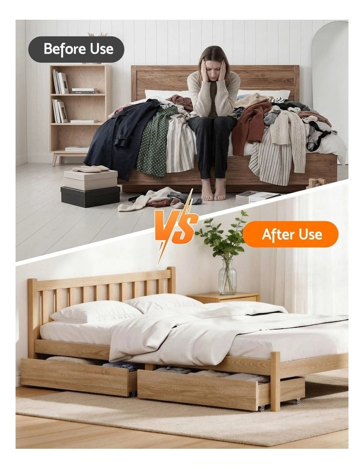 Under Bed Storage with Wheels Rolling Wooden Drawers King Single & Queen 2pcs image 4