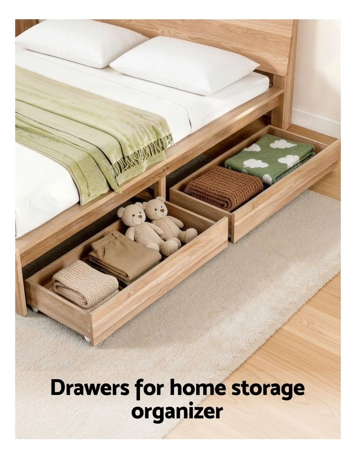 Under Bed Storage with Wheels Rolling Wooden Drawers King Single & Queen 2pcs image 6