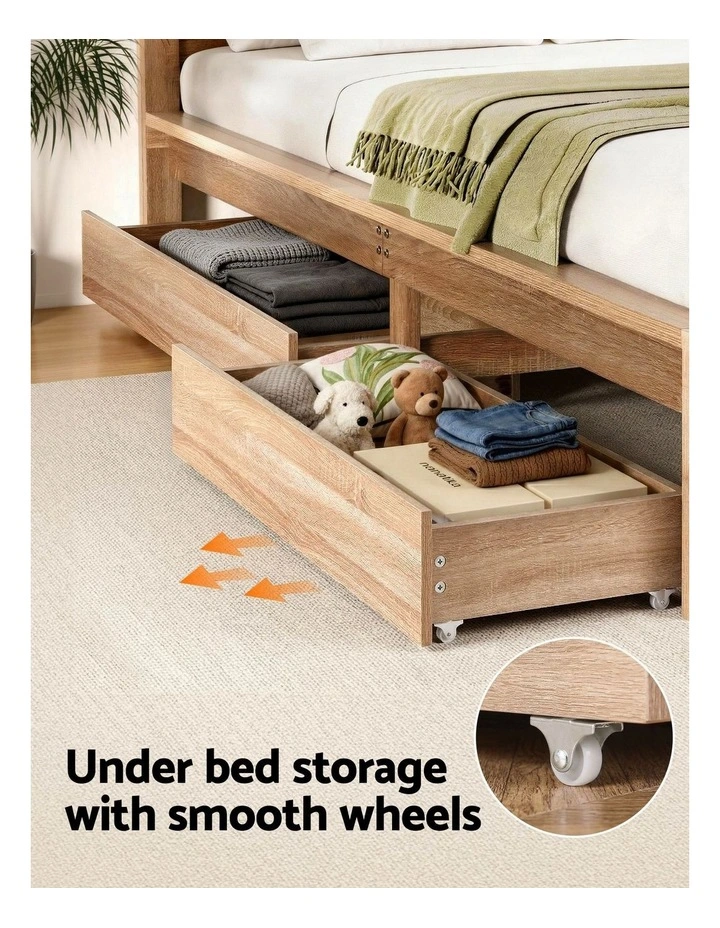 Under Bed Storage with Wheels Rolling Wooden Drawers King Single & Queen 2pcs image 7