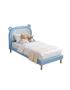 Artiss Kids King Single Upholstered Bear Headboard Bed Frame Blue White 180kg Capacity