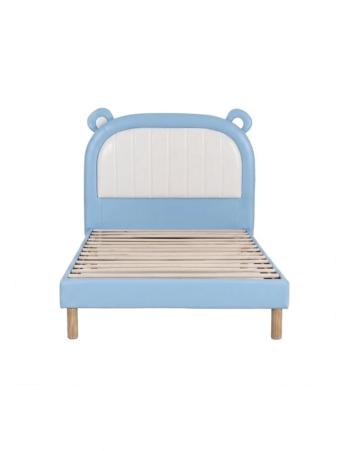 Artiss Kids King Single Upholstered Bear Headboard Bed Frame Blue White 180kg Capacity image 3