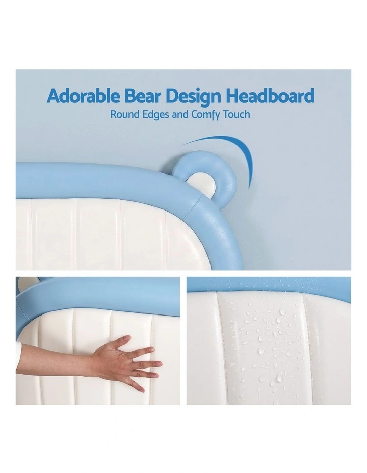 Artiss Kids King Single Upholstered Bear Headboard Bed Frame Blue White 180kg Capacity image 4