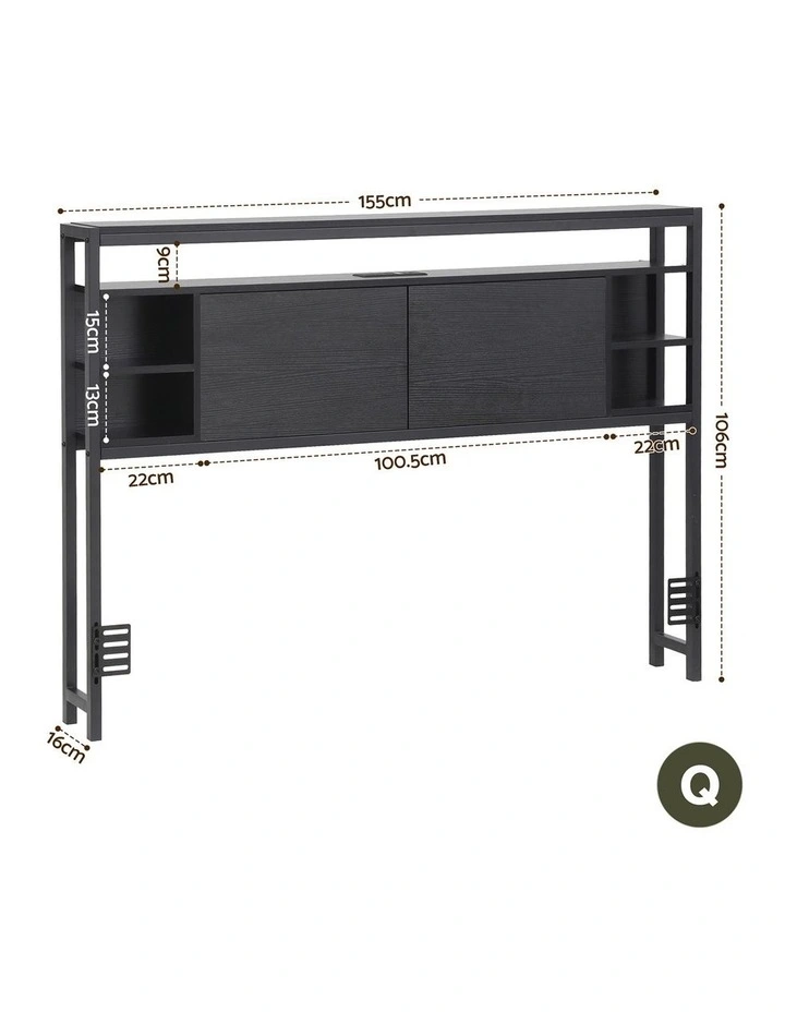 Artiss Bed Headboard Queen Storage Bedhead Charging Station Black image 3