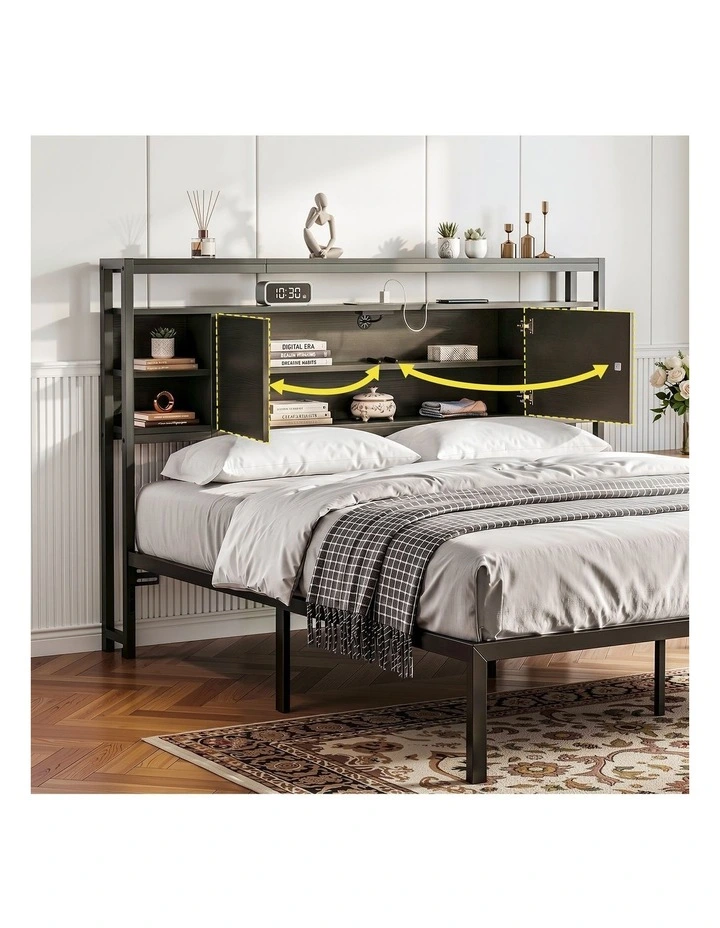 Artiss Bed Headboard Queen Storage Bedhead Charging Station Black image 4