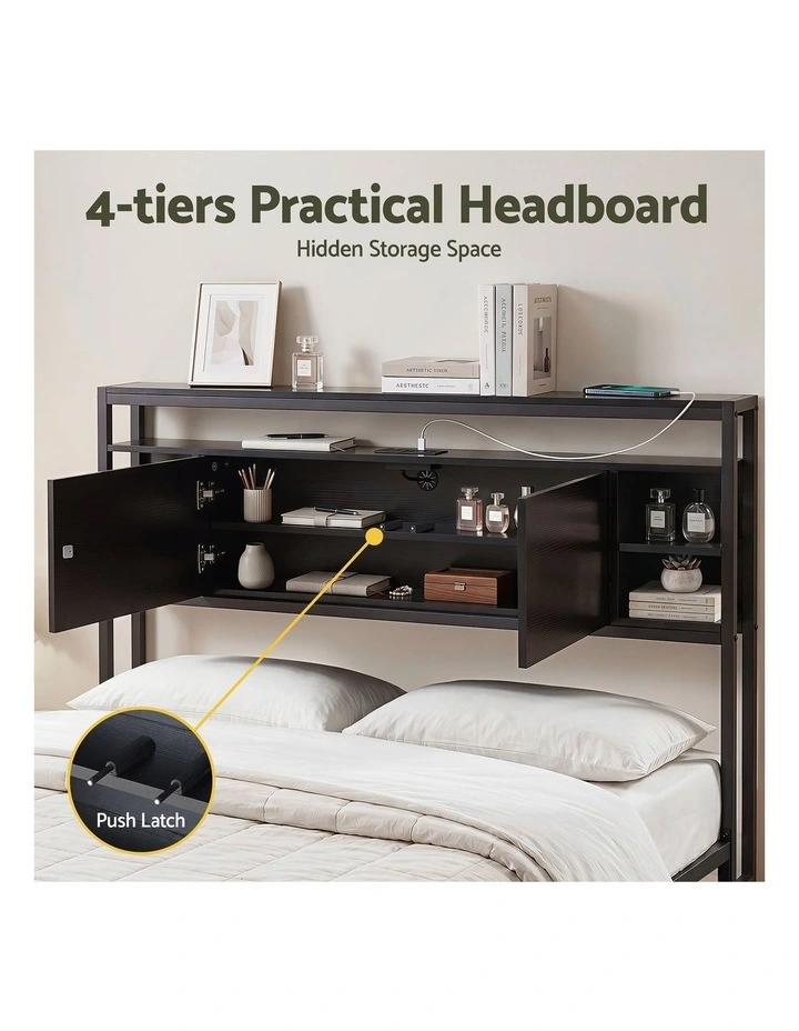 Artiss Bed Headboard Queen Storage Bedhead Charging Station Black image 6