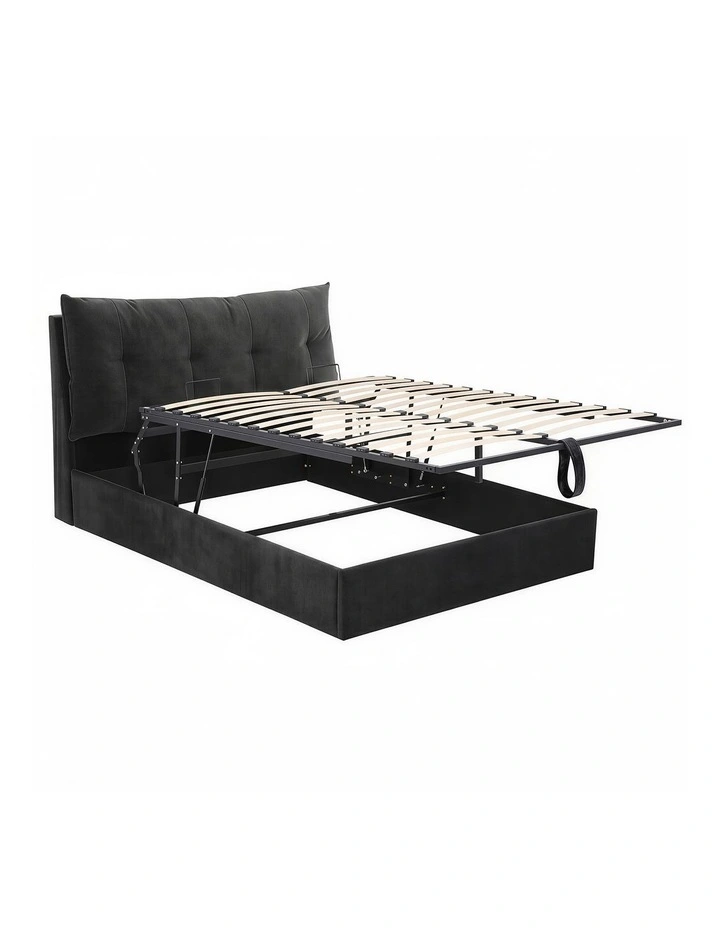 Artiss Queen Gas Lift Storage Bed Frame LED Light USB Type-C Charging Station Black Velvet image 2