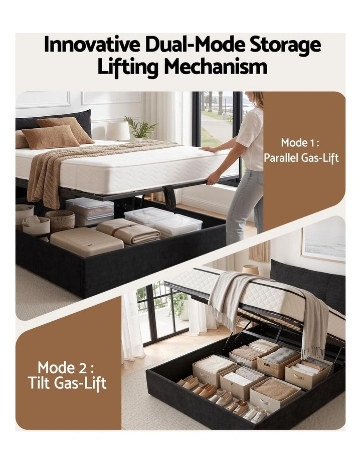 Artiss Queen Gas Lift Storage Bed Frame LED Light USB Type-C Charging Station Black Velvet image 7