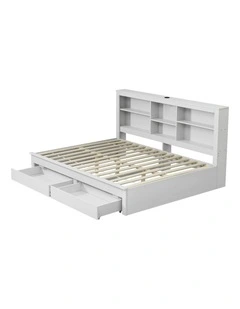 Artiss Double Solid Wood Storage Bed Frame Headboard Charging Station Drawers White