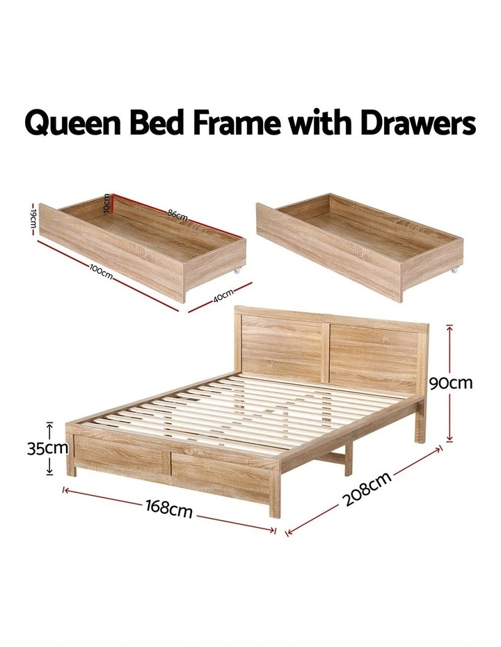 Queen Size Bed Frame with 2 Drawers image 2