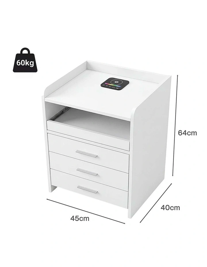 Levede Smart Bedside Table USB Wireless Charging Motion Sensor Light Nightstand image 3