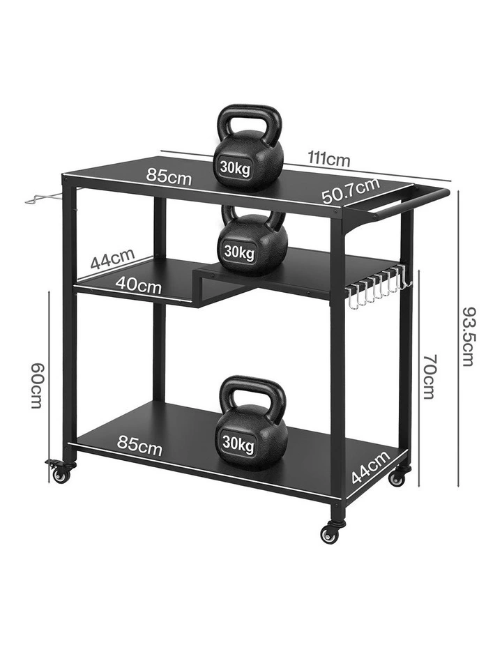 Levede Outdoor Kitchen Cart 3 Tier BBQ Grill Cart Mobile Patio Serving Trolley image 3