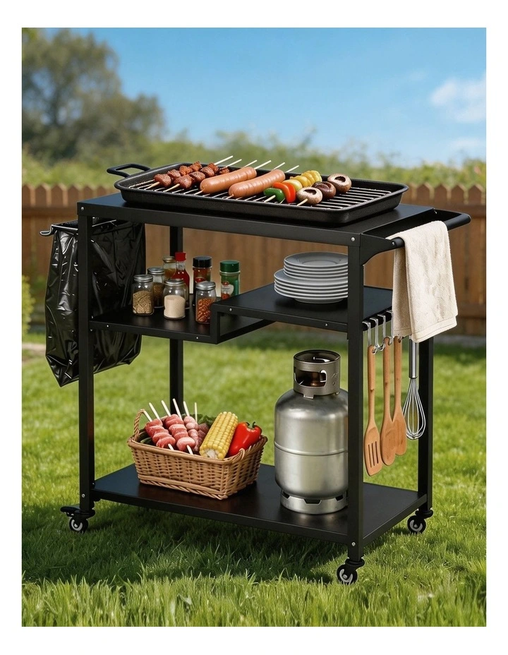 Levede Outdoor Kitchen Cart 3 Tier BBQ Grill Cart Mobile Patio Serving Trolley image 7