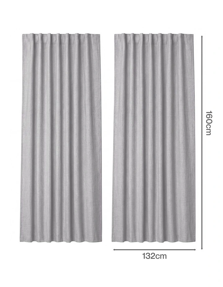 Marlow Blackout Curtains 2 Panels Thermal Linen Look Blockout Drapes Grey image 3