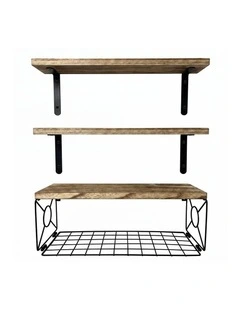 Levede Floating Wall Shelf 3 Pcs DIY Wall Mount Shelves Book Display Rack Basket