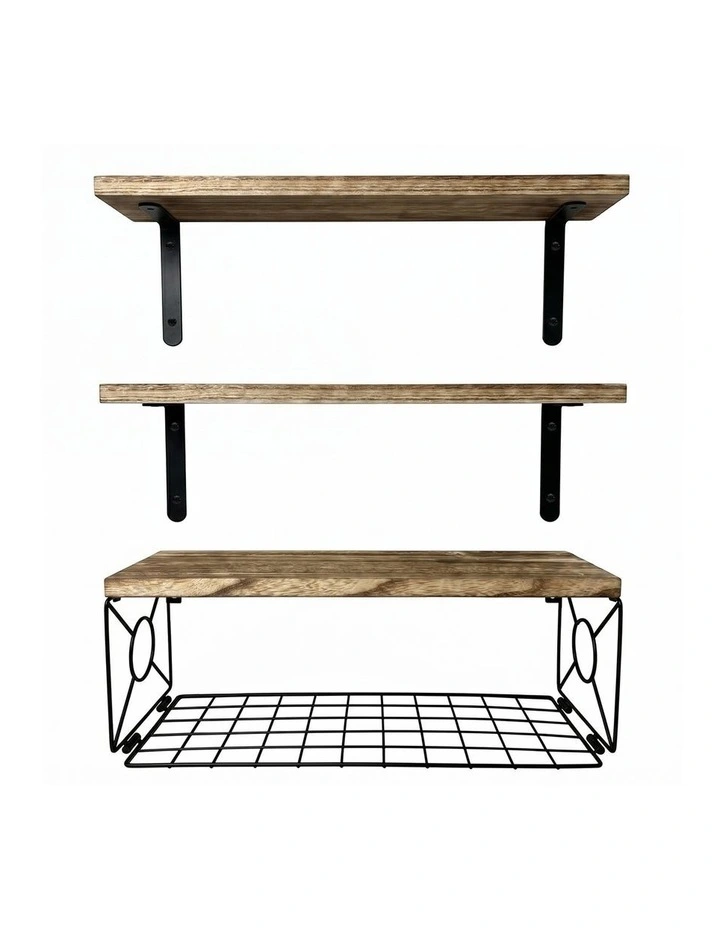 Levede Floating Wall Shelf 3 Pcs DIY Wall Mount Shelves Book Display Rack Basket image 1