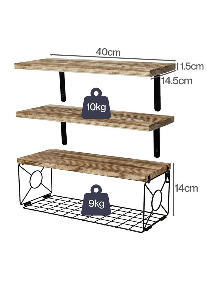 Levede Floating Wall Shelf 3 Pcs DIY Wall Mount Shelves Book Display Rack Basket image 3
