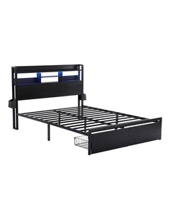 Artiss Bed Frame Double with Charging Station Storage Organizer Drawers LED ZAC