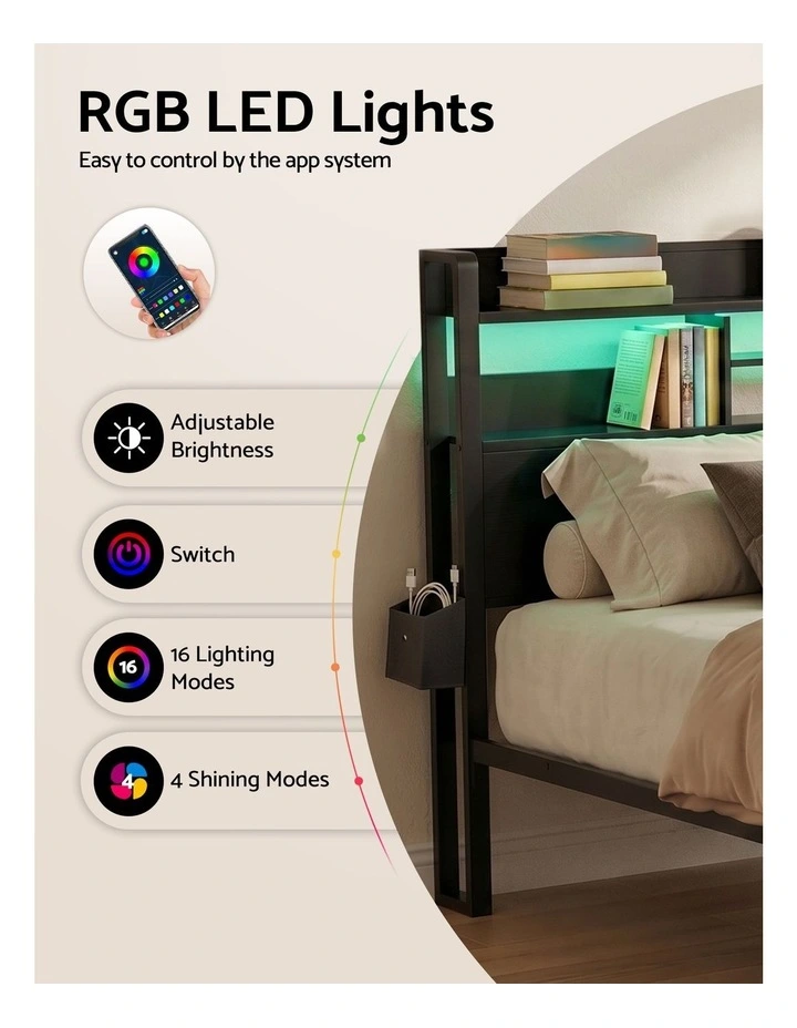 Artiss Bed Frame Double with Charging Station Storage Organizer Drawers LED ZAC image 5